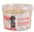 Container of pet treats with a picture of two dogs on the label.