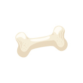 A cartoonish dog bone with shading on a white background.