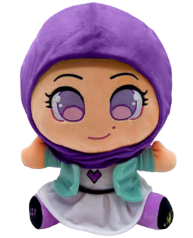 Cute chibi-style plush toy with a purple hijab and heart design.