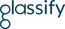 'Glassify logo featuring stylized lowercase letters and glasses graphic.'
