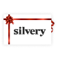 Gift card with a red ribbon and the word 'silvery' in the center.