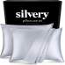 Silver pillowcase set with black packaging in the background.