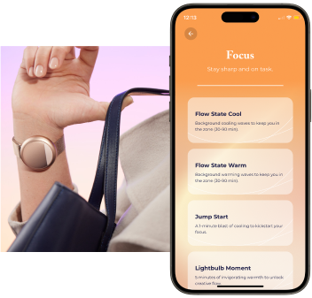 A smartwatch on a person's wrist next to a phone displaying a focus app screen.