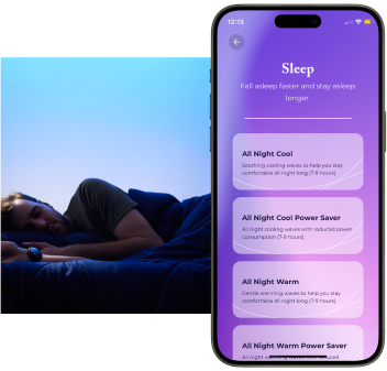 A man sleeping next to a phone showing a sleep app interface.