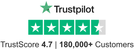 Trustpilot rating image showing 4.5 stars, with a 4.7 TrustScore and 180,000+ customers.