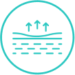 Icon representing moisture retention with arrows and lines.