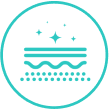 Circular icon with abstract lines and dots, illustrating cleanliness or purification.