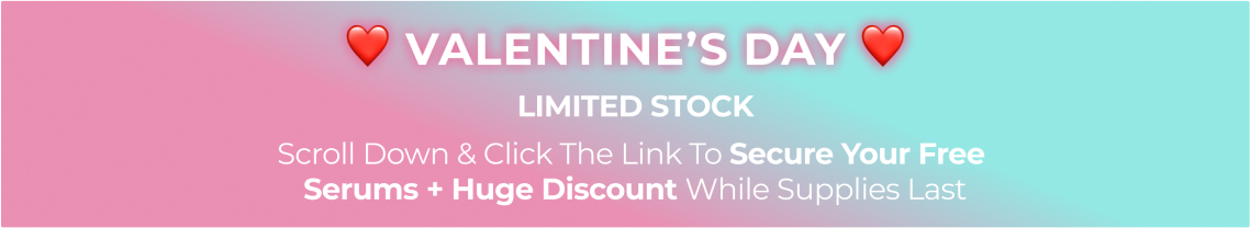 Valentine's Day promotion with limited stock announcement and heart icons.