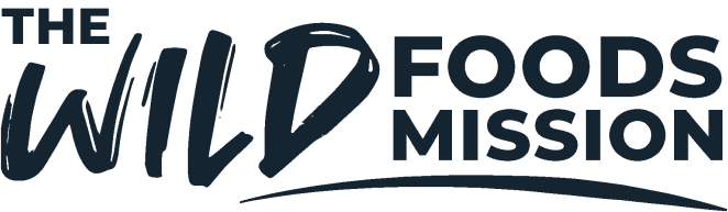 Logo with the text 'The Wild Foods Mission' in blue script.