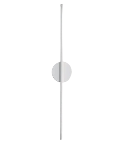 Vertical white wall-mounted light fixture with a circular base.