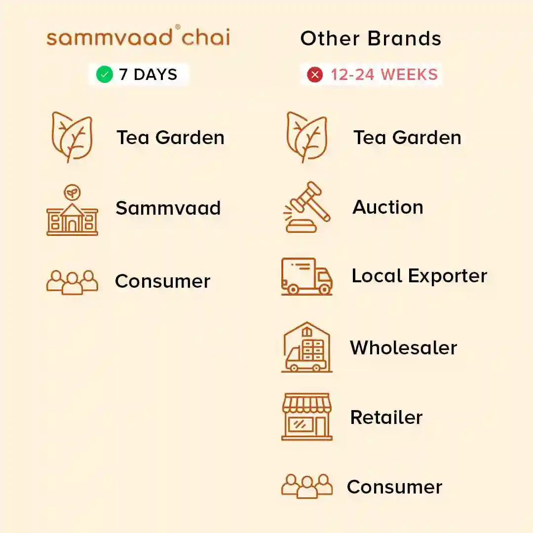 Comparison chart of tea supply chains: Sammvaad Chai vs. Other Brands.