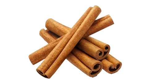 A pile of cinnamon sticks on a white background.