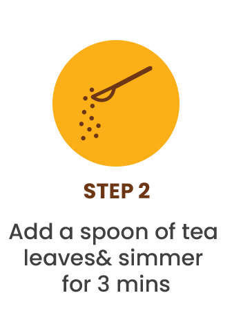 An instructional graphic for Step 2, showing a spoon adding tea leaves with text instructions below.