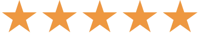 Five orange stars in a row on a transparent background.