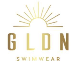 Logo with 'GLDN Swimwear' and a stylized sun design.