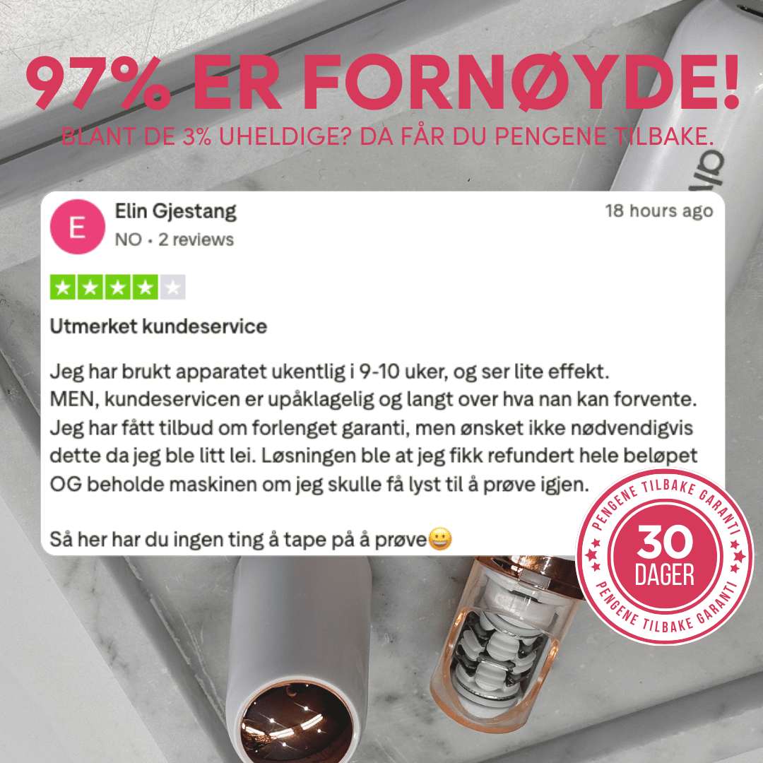 Product image with a customer review and satisfaction guarantee badge.