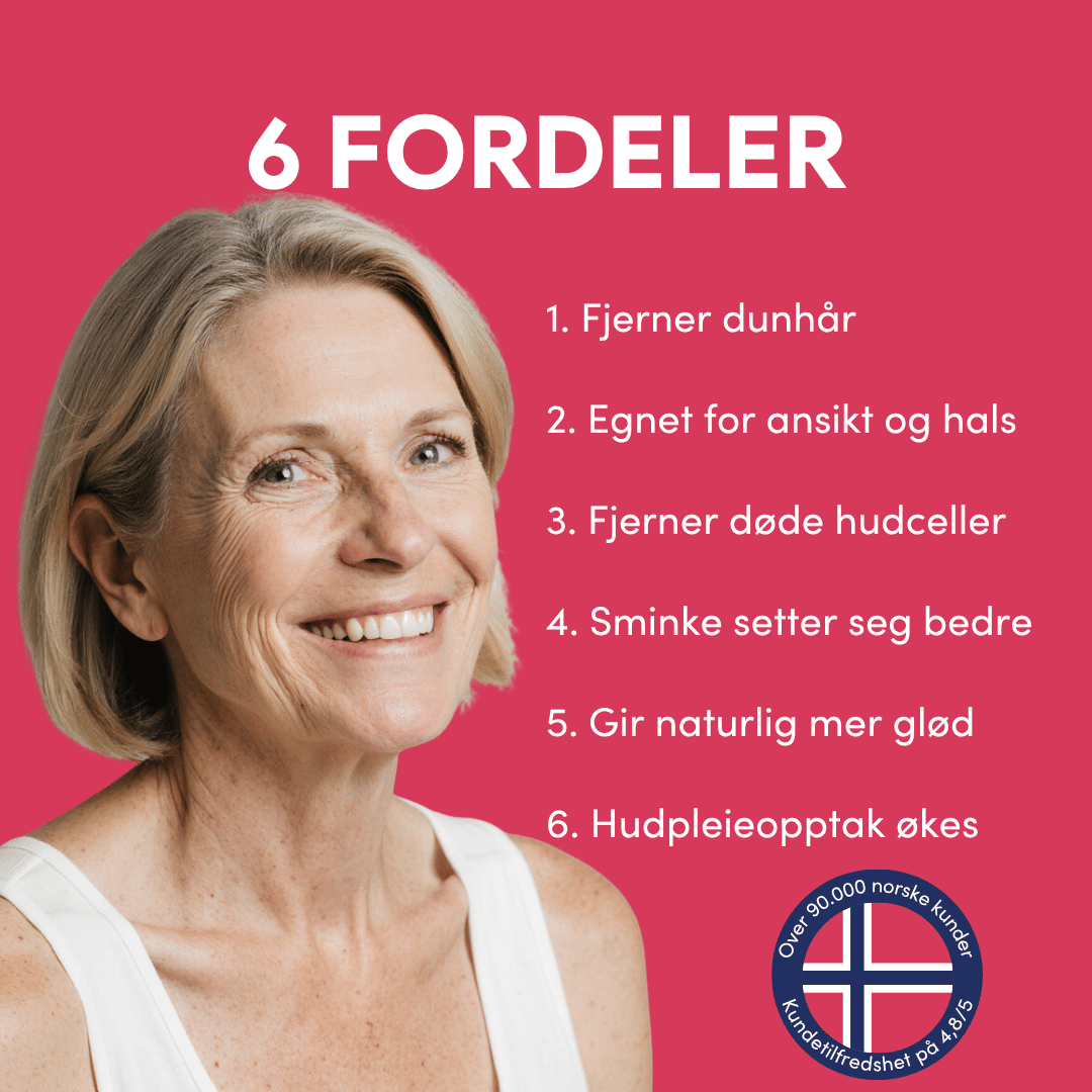 Profile view of a person with text percentages about skin improvements on a red background.