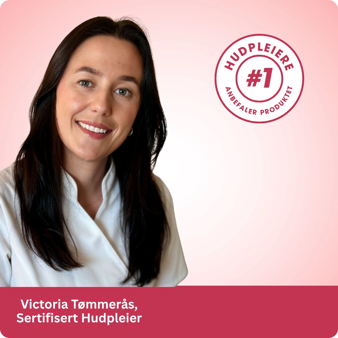 A portrait of Victoria Tømmerås, a certified skin care professional, smiling at the camera.