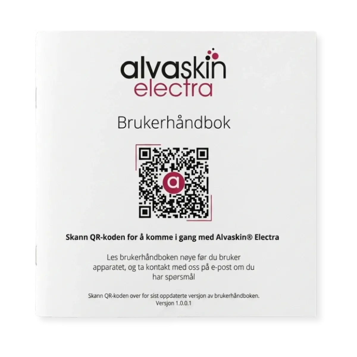 The cover of the Alvaskin Electra user manual with a large QR code in the center.