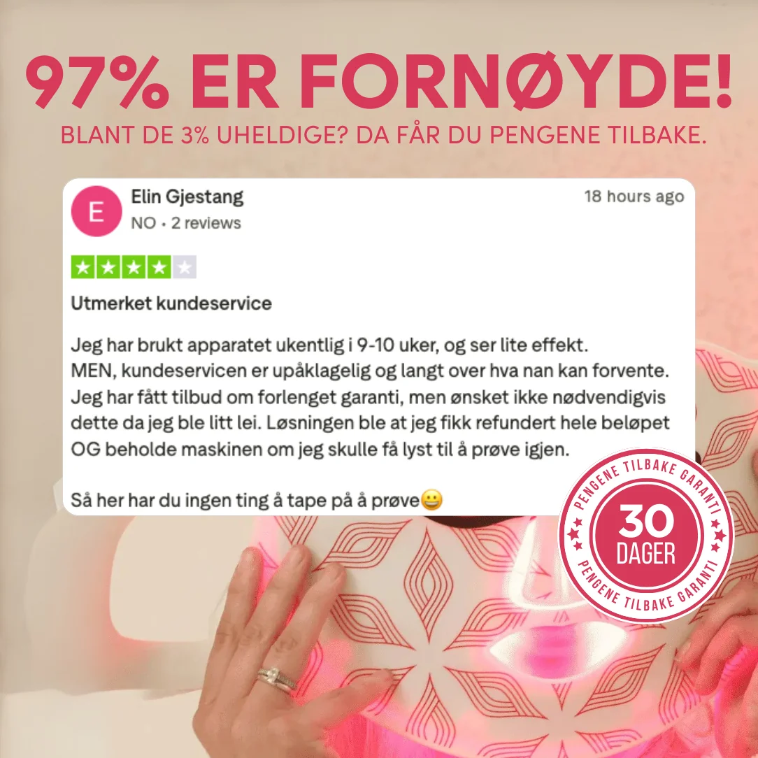 Text overlay with customer review and hands holding a patterned object.