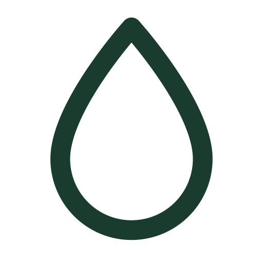 A dark green outline of a droplet on a white background.