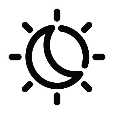 A line icon of a sun with a crescent moon inside, representing a brightness or theme setting.