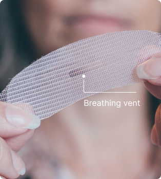 Person holding a mesh strip labeled 'Breathing vent'.