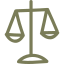 Icon of a balanced scale, symbolizing justice or equality, in olive green color.