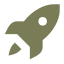 Simple rocket icon in olive green color.
