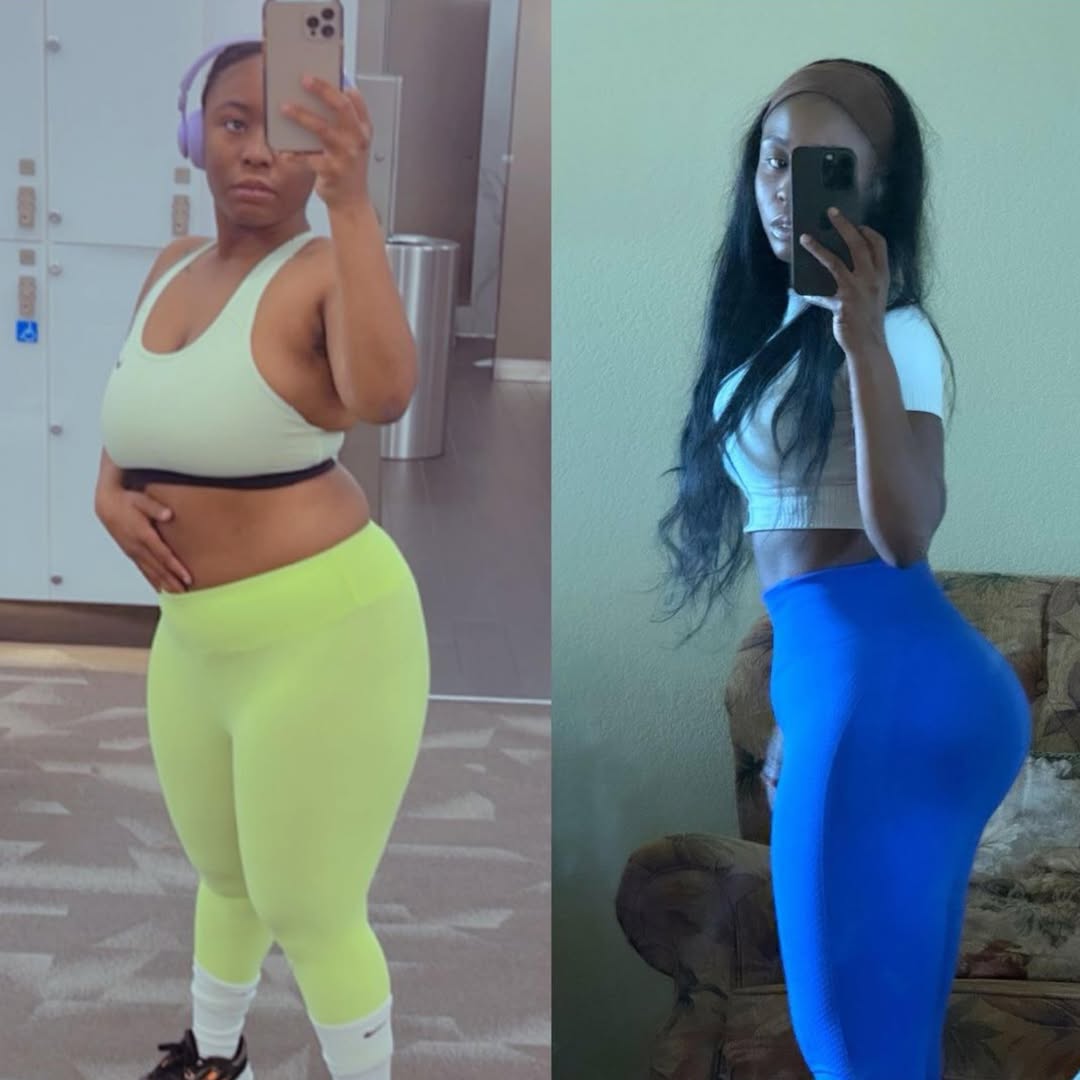 Two women taking mirror selfies in athletic wear.