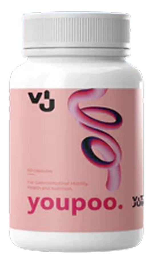 A bottle labeled 'youpoo' with a pink design and white cap.