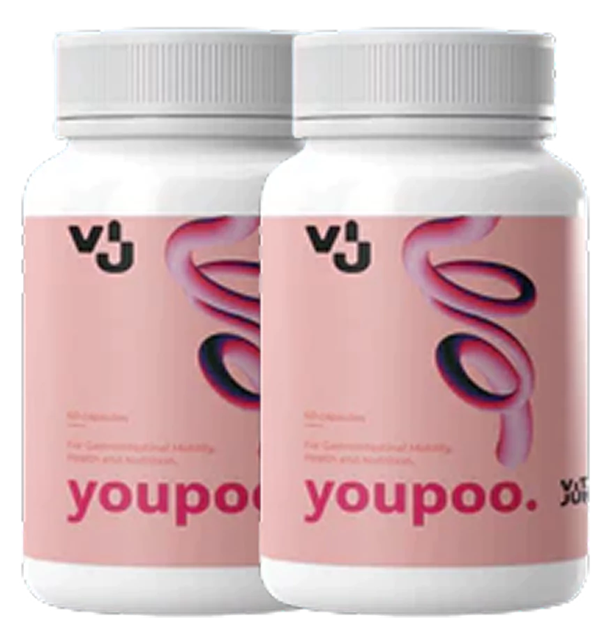 Two bottles with pink labels and a spiral design, labeled 'youpoo.'