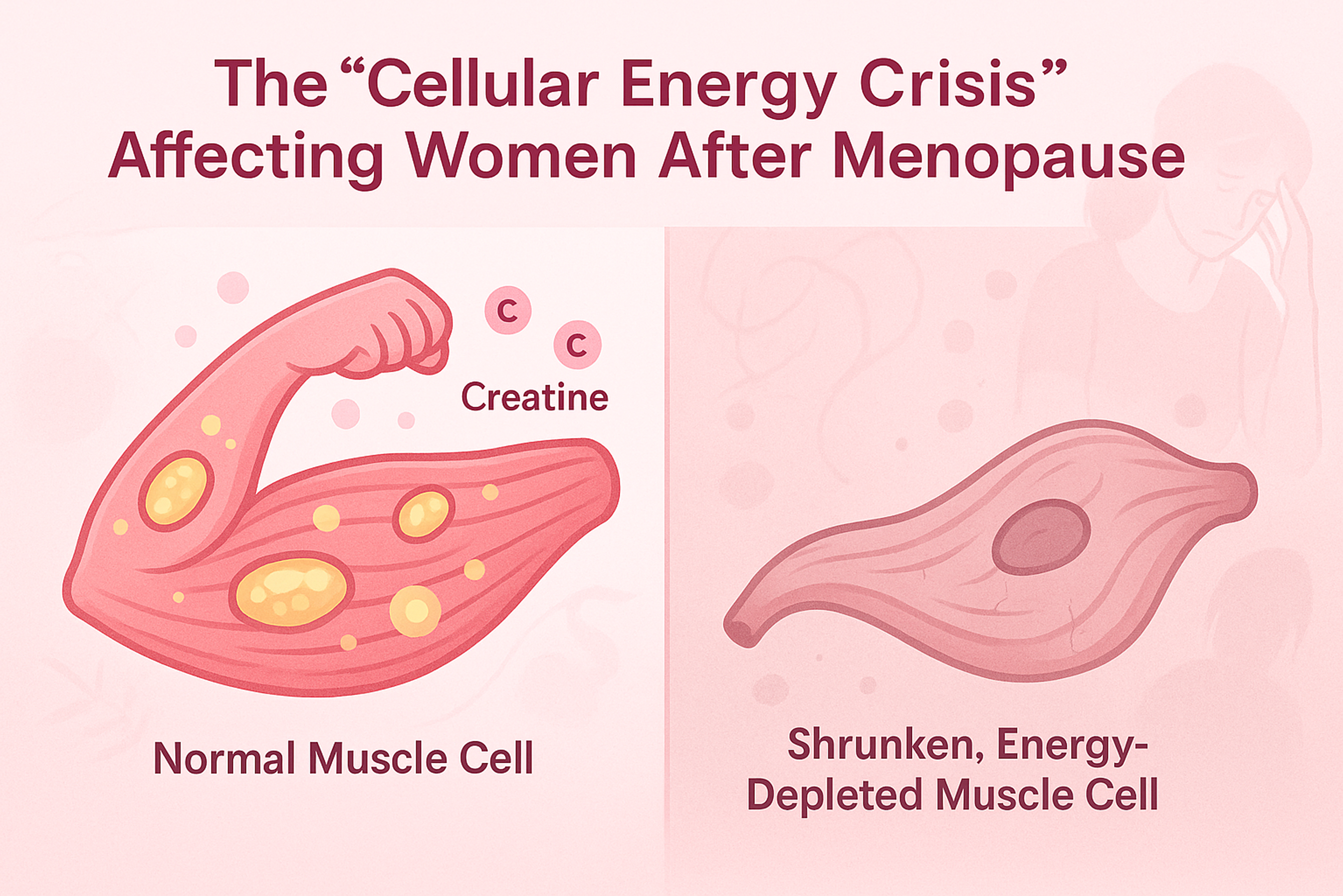 Illustration comparing normal and shrunken muscle cells with creatine labeled.