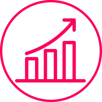 Icon of a bar chart with an upward arrow in a circle.