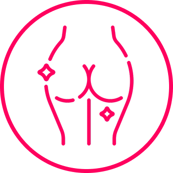 Simple line drawing of a human figure's lower back and buttocks.