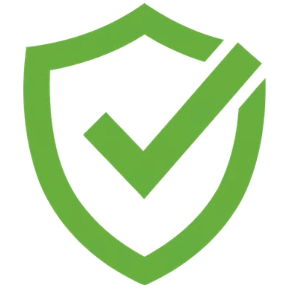 A green shield icon with a large green checkmark inside of it.