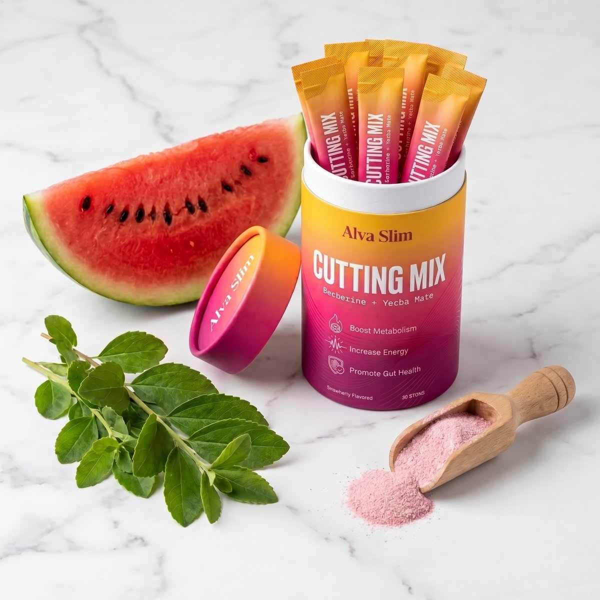 Alva Slim Cutting Mix with watermelon and green leaves