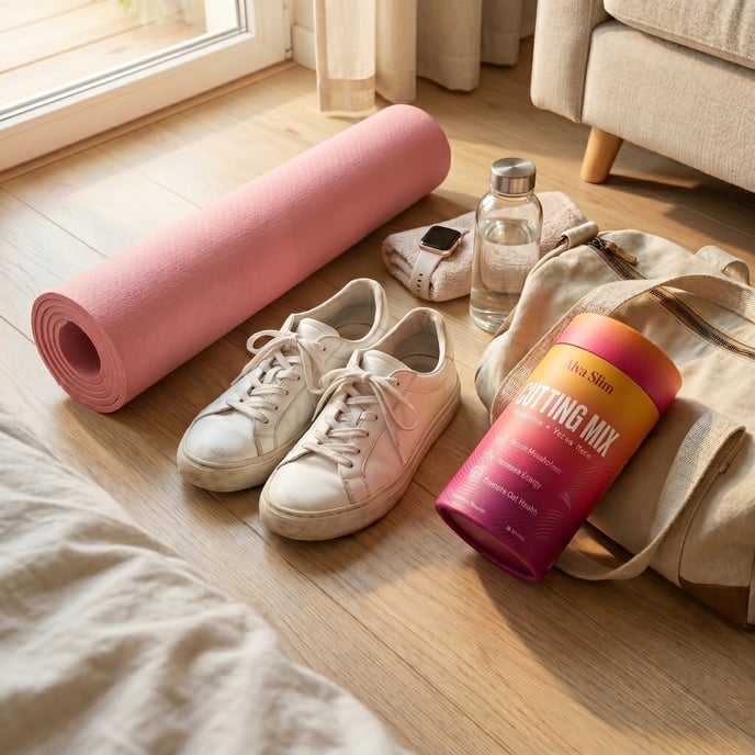 Equipo de yoga, tenis, bolsa de gimnasio y suplemento