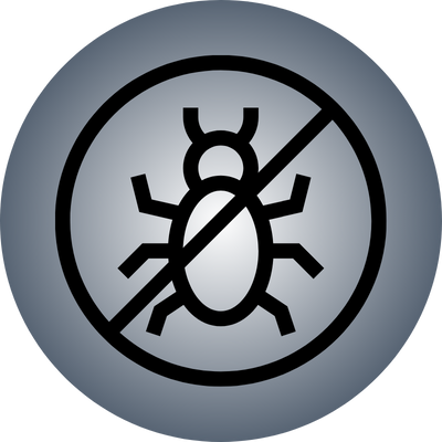 Icon of a bug crossed out in a circle, indicating pest control.
