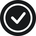 A black circle with a white checkmark inside.