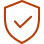 An orange icon of a shield with a checkmark inside.