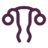 A stylized, pixelated purple icon of a uterus and fallopian tubes on a green background.