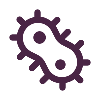A pixelated icon of a purple bacterium with two nuclei on a dark green background.