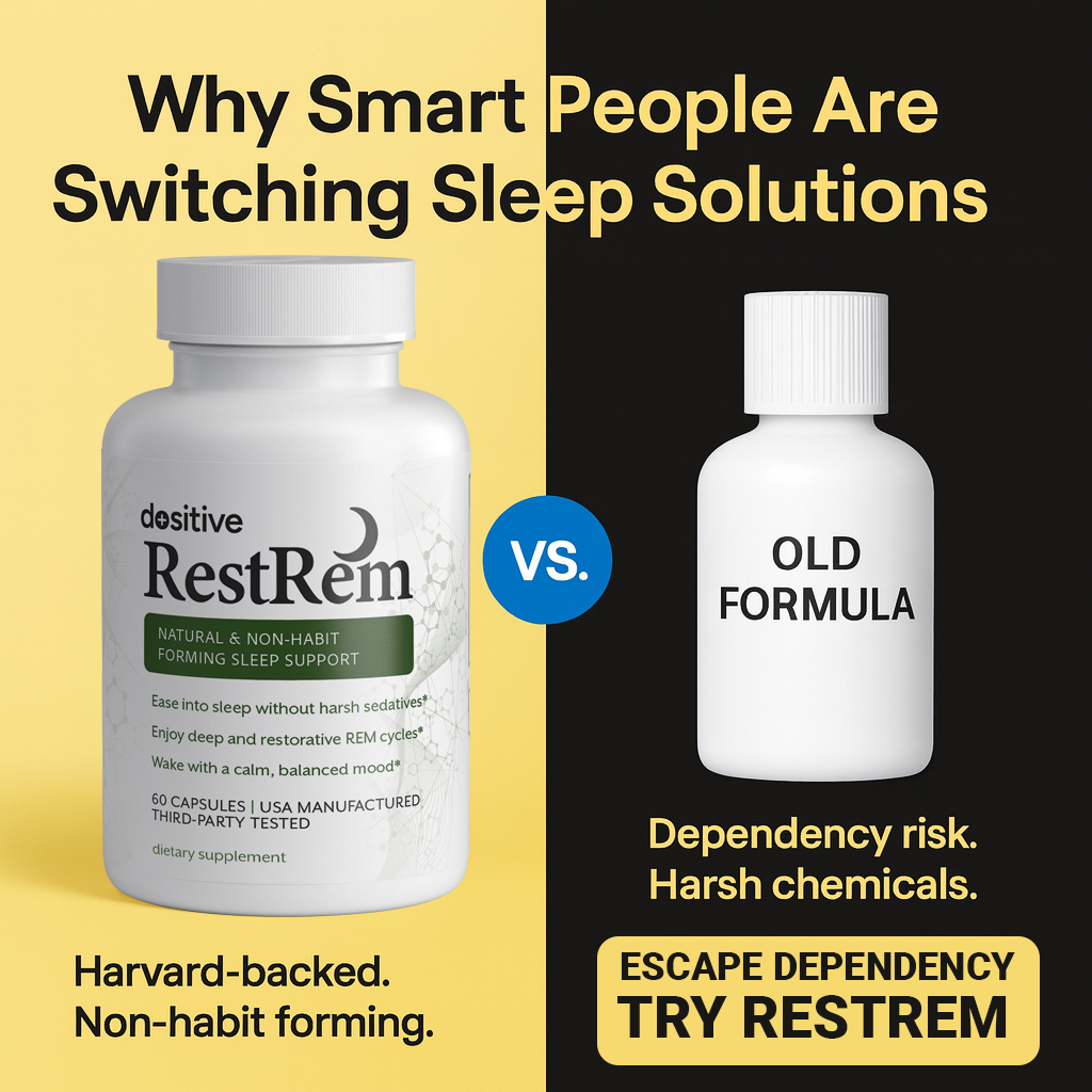 Comparison of RestRem and Old Formula sleep solutions on a split background.
