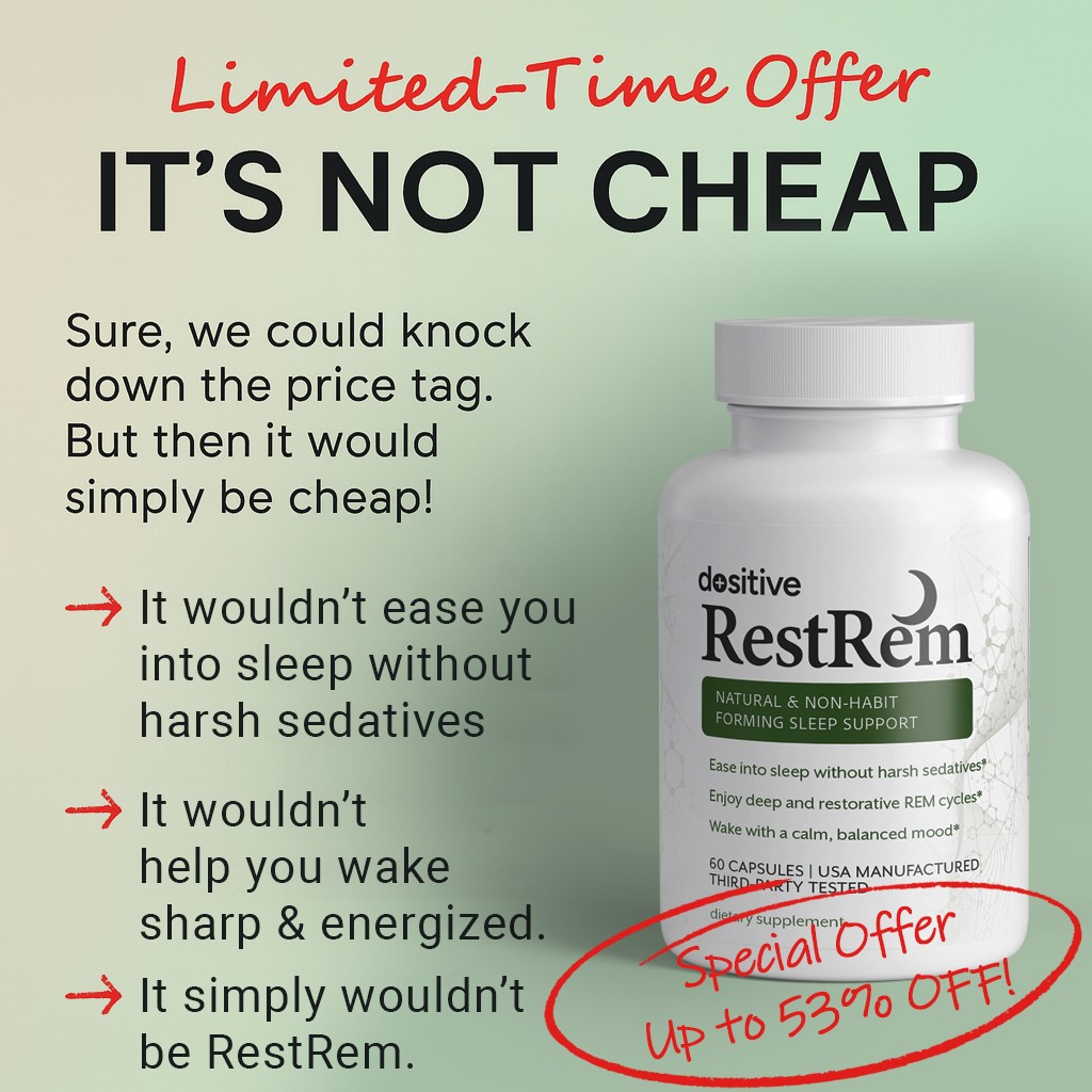 Image of a RestRem supplement bottle with promotional text for a special offer.