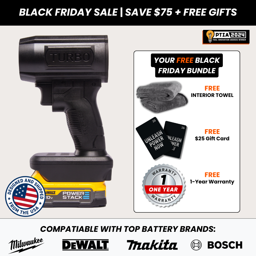 Black tool with a yellow base, promotional banner for Black Friday sale.