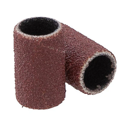 Two brown cylindrical sanding bands on a white background.