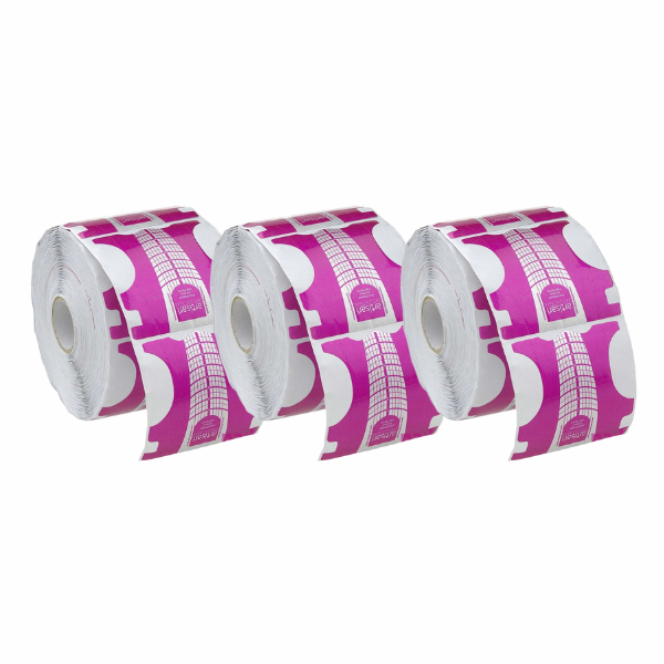 Four rolls of pink and white patterned paper.