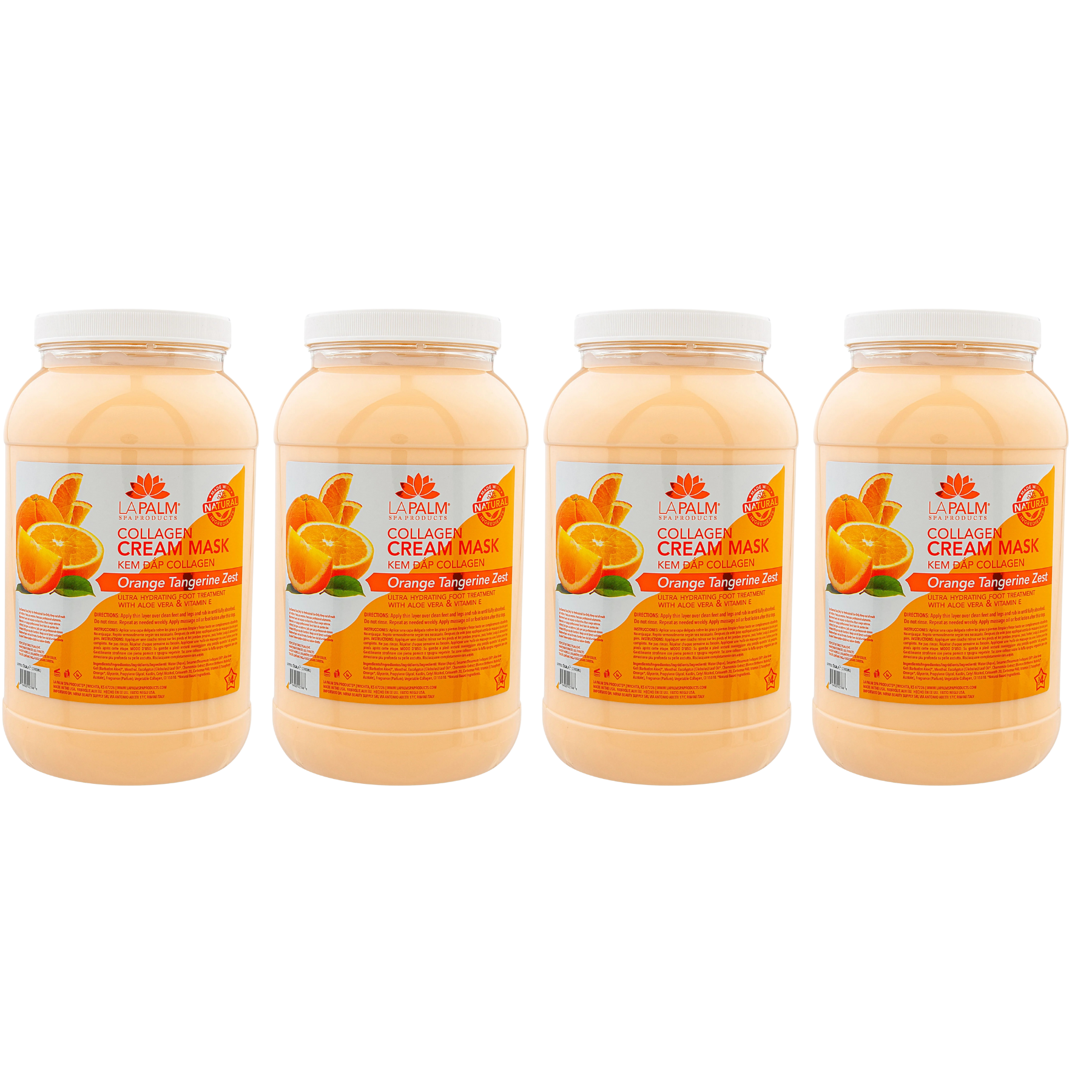Four jars of orange tangerine zest collagen cream mask.
