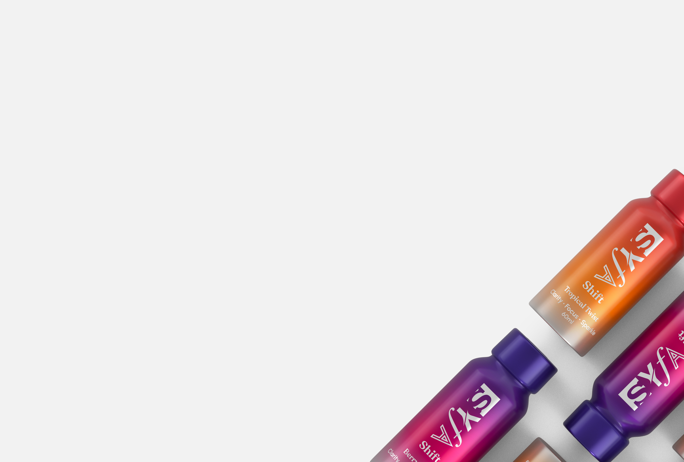Colorful beverage bottles on a white background.